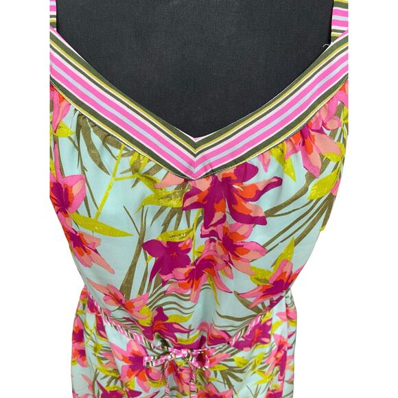 Merona Summer Dress Size Large Pink Green Floral Tropical Vacation Resort Wear - Picture 4 of 7